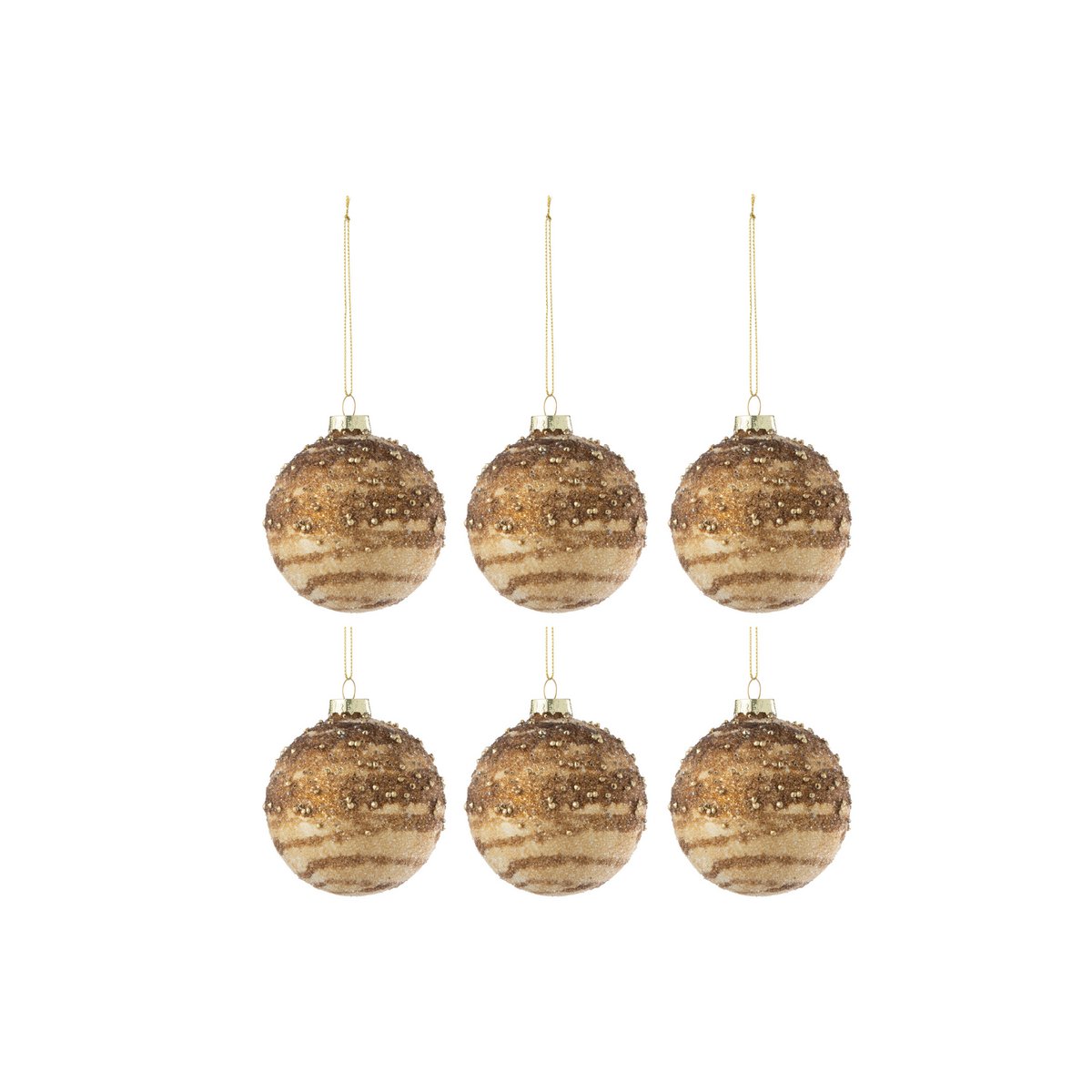 Boules de Noël J-Line en verre marron avec sequins, boîte de 6