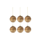 Boules de Noël J-Line en verre marron avec sequins, boîte de 6