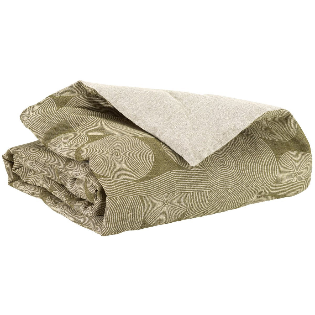 Plaid imprimé Tito Naturel 135 x 200 - Fond kaki avec spirales blanches