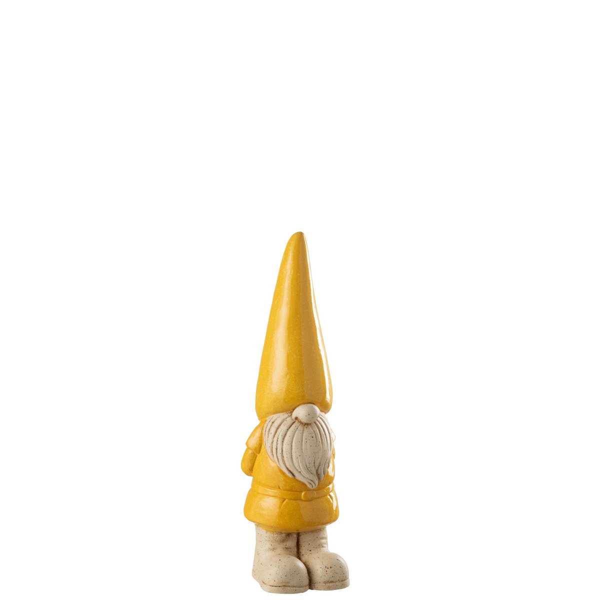 Gnome Outdoor J-Line en jaune, exposé sur une table de jardin
