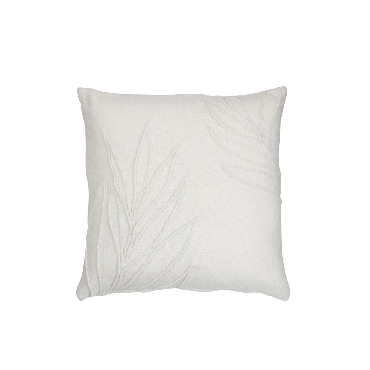 Coussin Leaf Fine Square J-Line en polyester blanc, vue de face