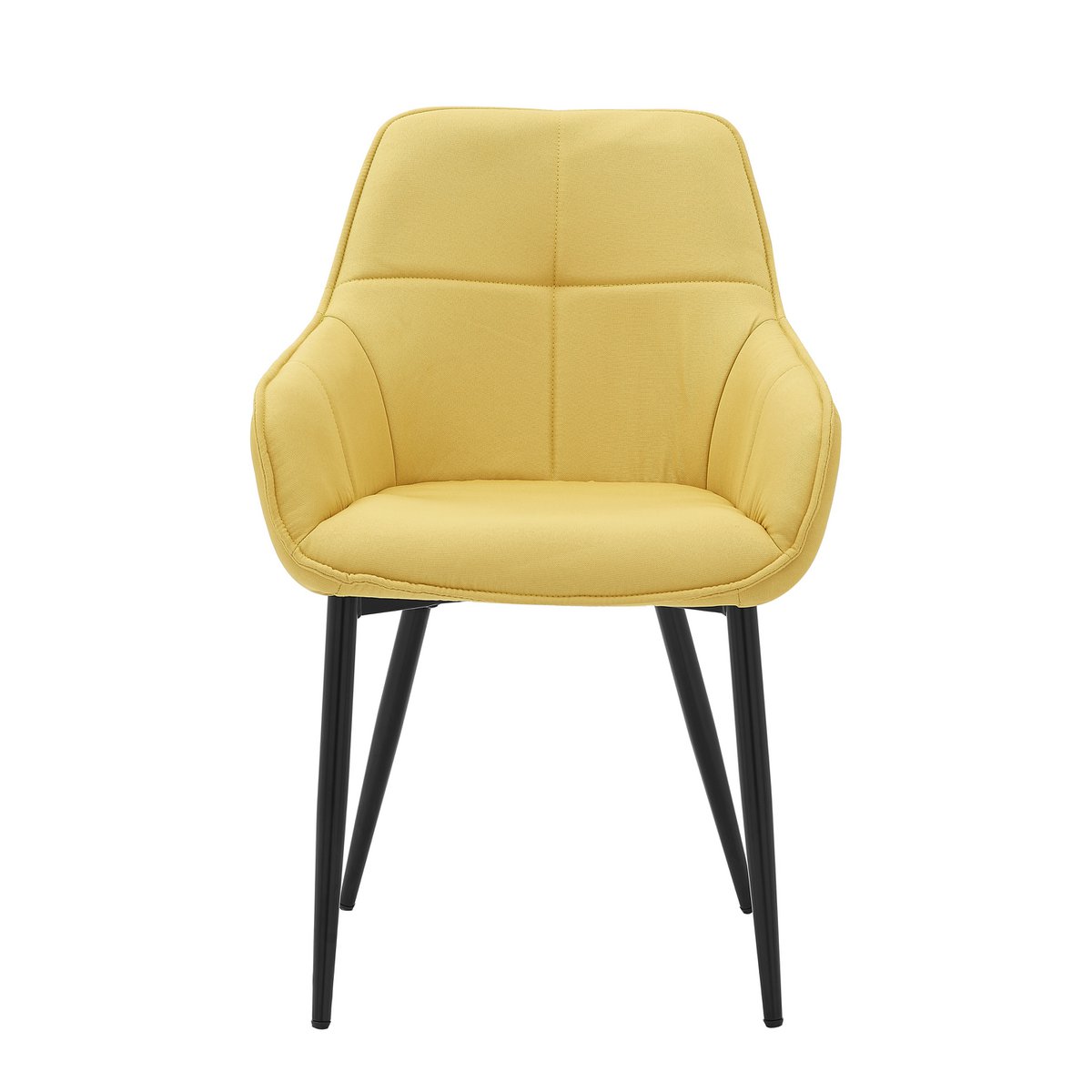Fauteuil en lin jaune avec structure en métal, vue de face