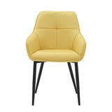 Fauteuil en lin jaune avec structure en métal, vue de face