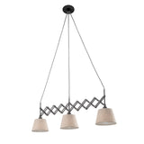 Le suspension de cisaillement "Adrienne", largeur extensible de 52-100 cm, en métal brun avec parasols textiles de couleur naturelle, versions E27, éclairage pour le salon, la salle à manger ou le bureau
