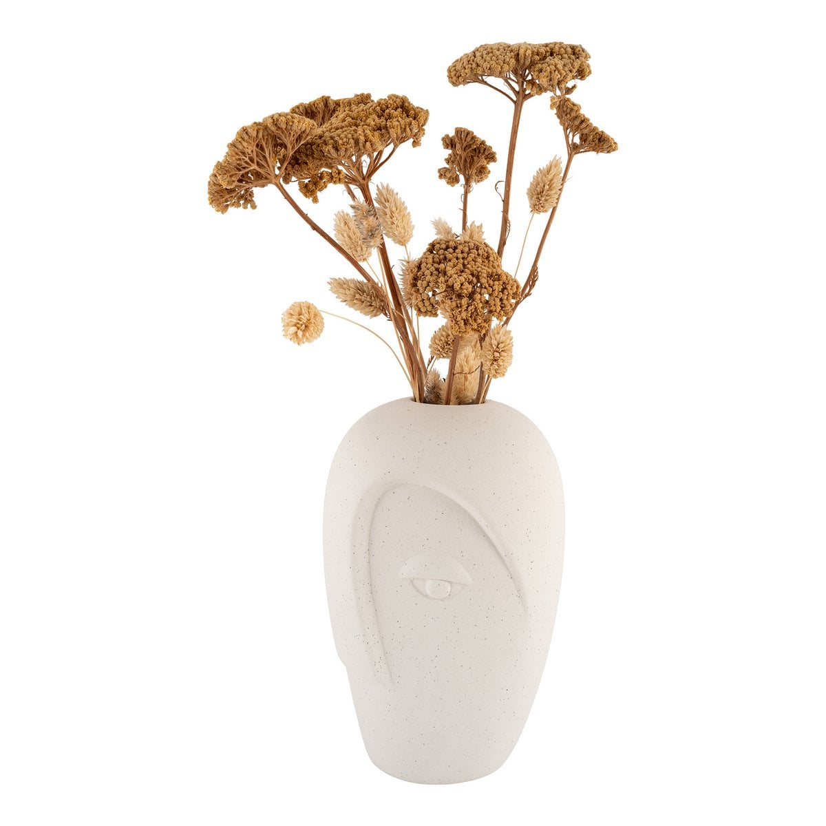Vase en céramique sable, vue latérale montrant les détails du visage