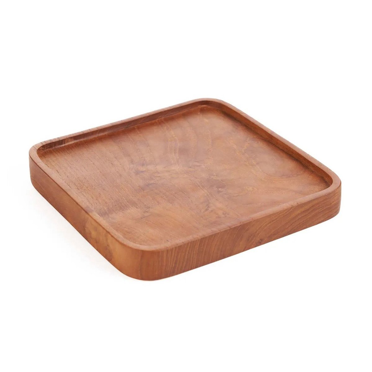 Assiette carrée en teck naturel - détail du matériau
