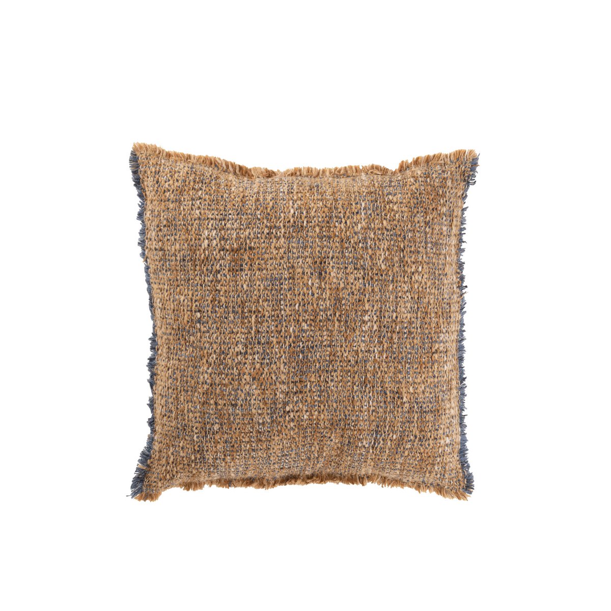 Coussin J-Line Bords Effilochés en marron clair et bleu, vue avant