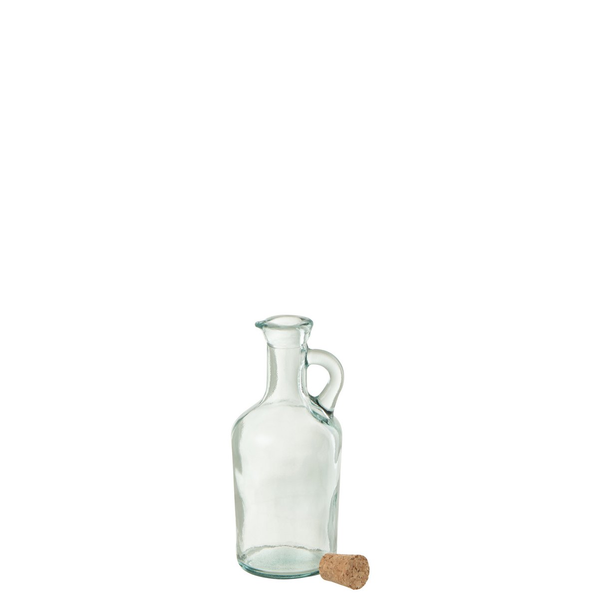 Carafe ronde J-Line en verre transparent avec bouchon en liège, vue de face.