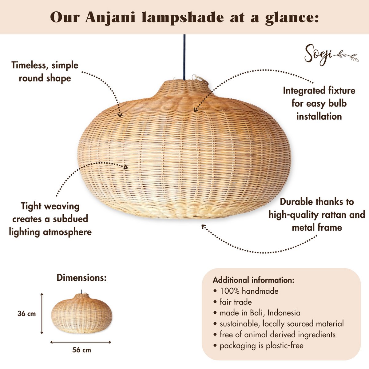 Abat-jour Anjani suspendu, design boho chic dans un intérieur