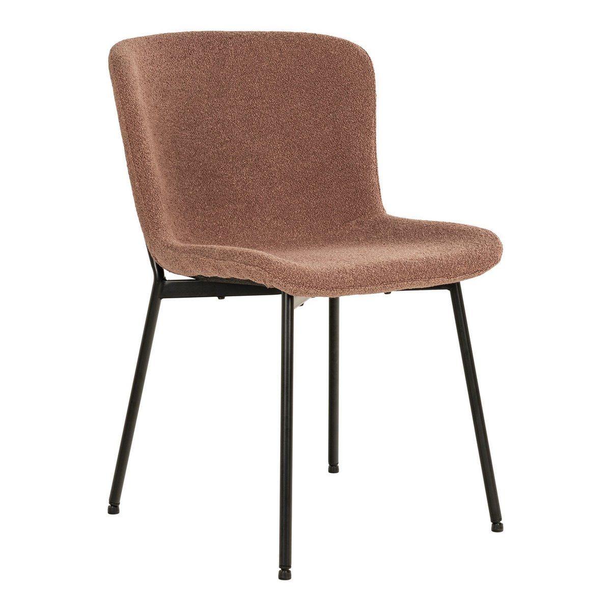 Chaise Maceda en bouclé rouille avec pieds noirs, vue de face