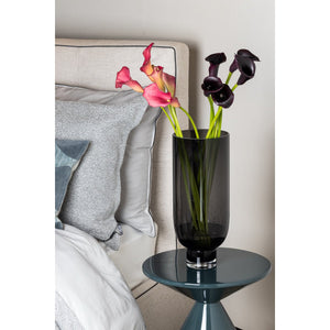 Grand vase en verre sobre et moderne, de forme cylindrique sur une base solide, gris foncé, OMAHA18GR