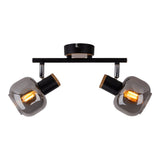 2 pancarnetes "Fumoso", plafond métallique et verre fumé en noir, et nature, avec socket e14, pour salle à manger, salon, couloir ou bureau, 40 x 20 cm