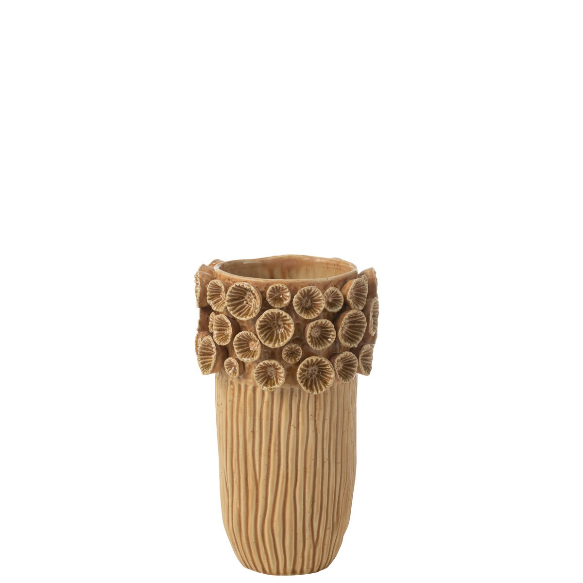 Détail du vase Coral High J-Line, céramique jaune, parfait pour une décoration raffinée.