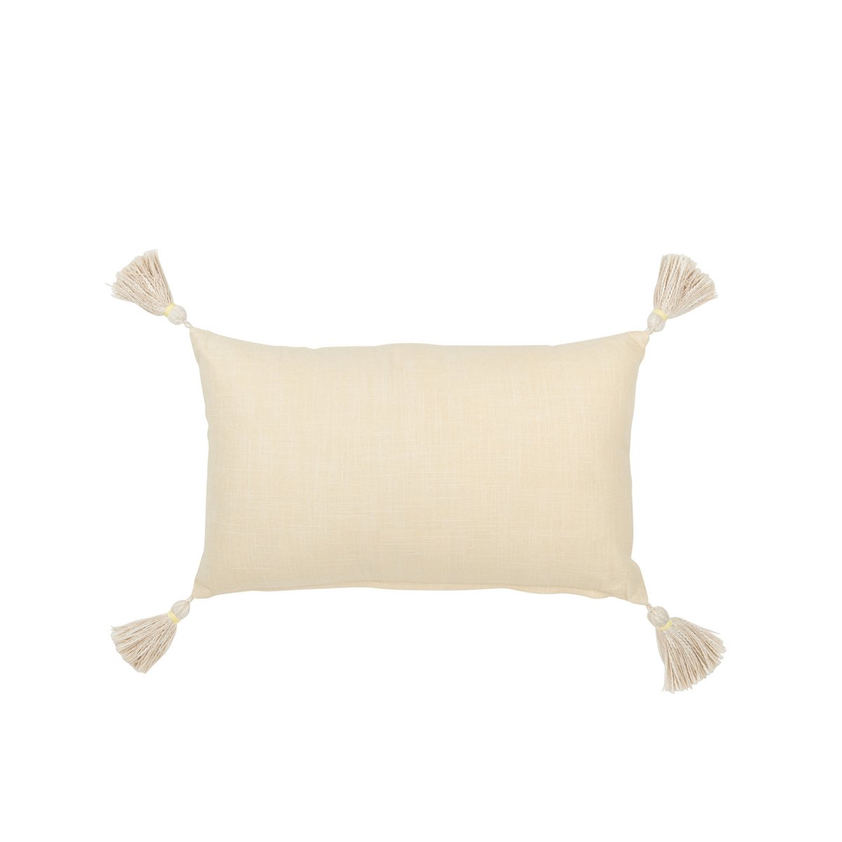 Coussin Rectangle J-Line avec motif floral et pompons - jaune clair