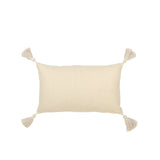 Coussin Rectangle J-Line avec motif floral et pompons - jaune clair