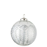 Boule de Noël Chloé en verre transparent avec motifs argentés, vue de face
