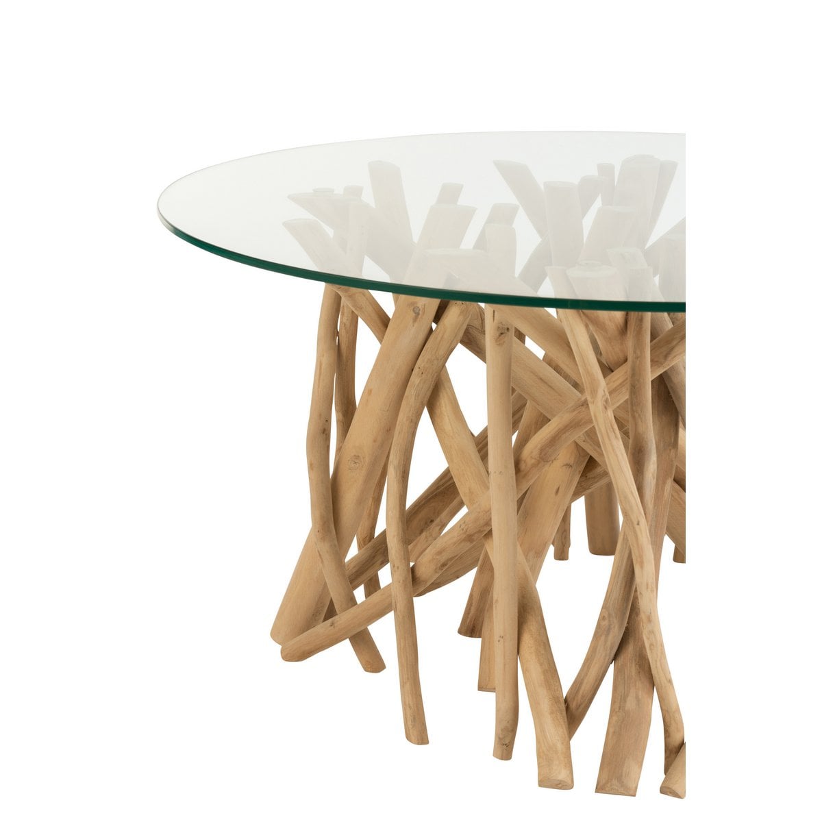 Table Basse J-Line en bois de teck et verre vue de face
