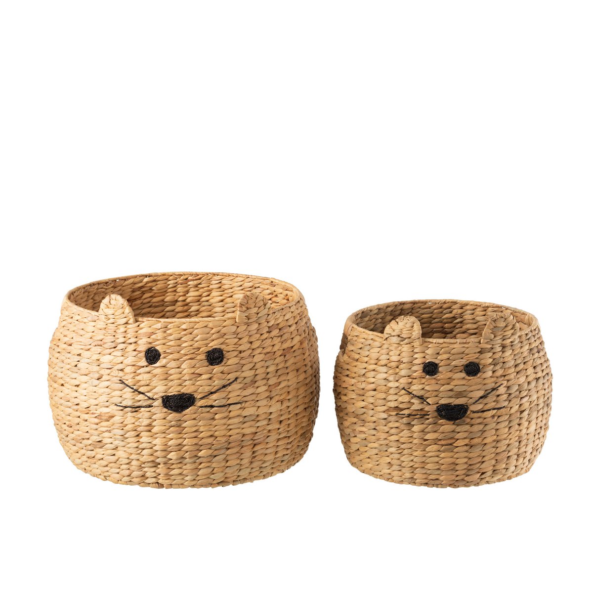 Lot de 2 paniers J-Line Cat en rotin, présentation dans un salon