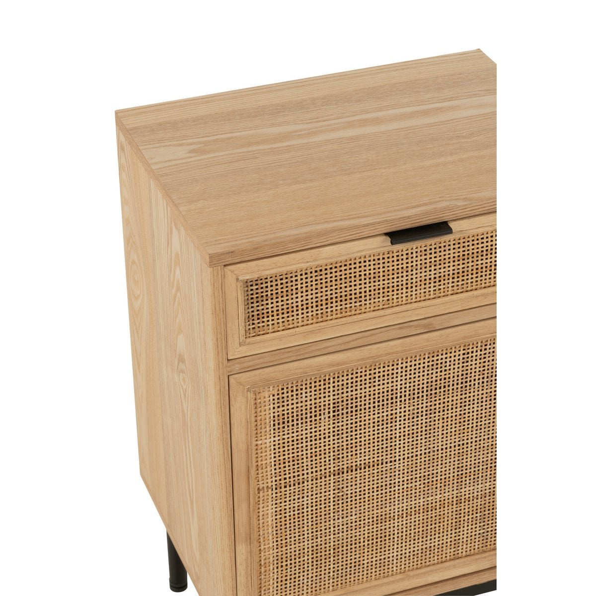 Table de chevet J-Line, matériaux bois et métal en gros plan