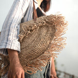 Sac à bandoulière beige avec franges Sac de plage Fourre-tout Sac de courses SUMBAWA