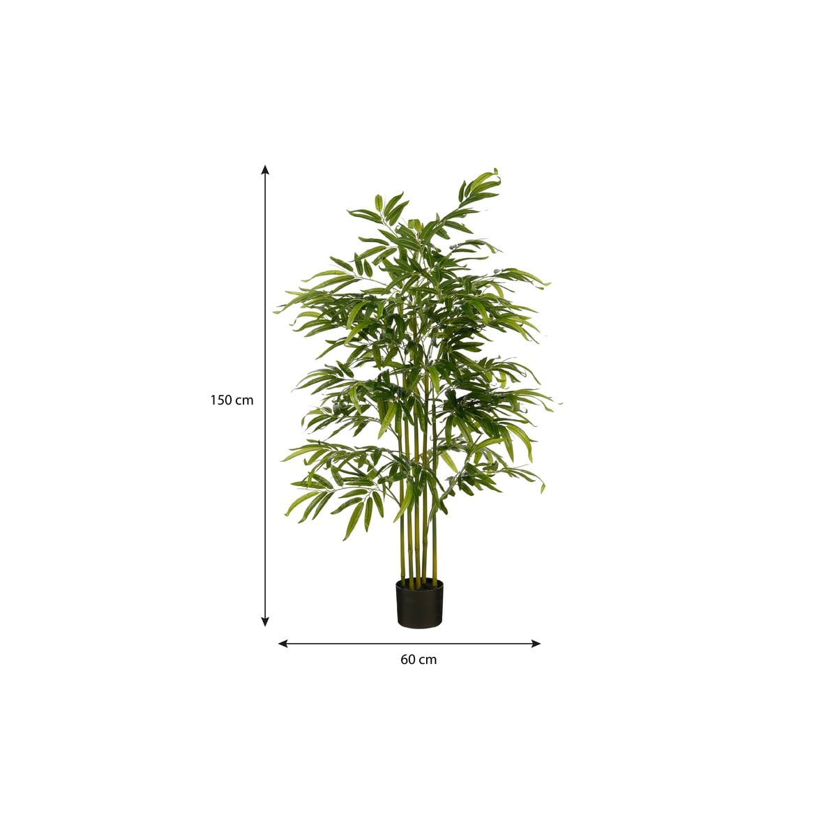 Plante artificielle bambou vert de Mica Decorations, 150 cm de hauteur, pot noir élégant.
