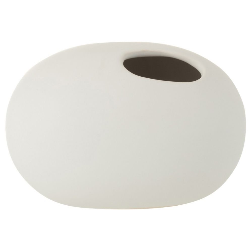 Vase Ovaal Kermily blanc J-Line, vue de face avec détails en céramique