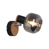 Verre en verre "Fumoso", lampe murale en noir et verre fumé en noir, et nature, avec socket E14, pour salle à manger, salon, couloir ou bureau, lampe pour le salon, la salle à manger, le couloir ou le couloir 16 x 14 cm