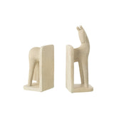 Serre-livres J-Line cheval moderne - polyrésine - beige - lot de 2