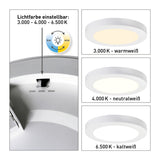 LED Plafond LAX "BONUS" Ø16,5 cm, installation et structure de lumière fonctionnelle possibles, lampe de plafond en métal et en plastique en blanc, avec des LED fermement intégrées, y compris le changeur de couleur CCT