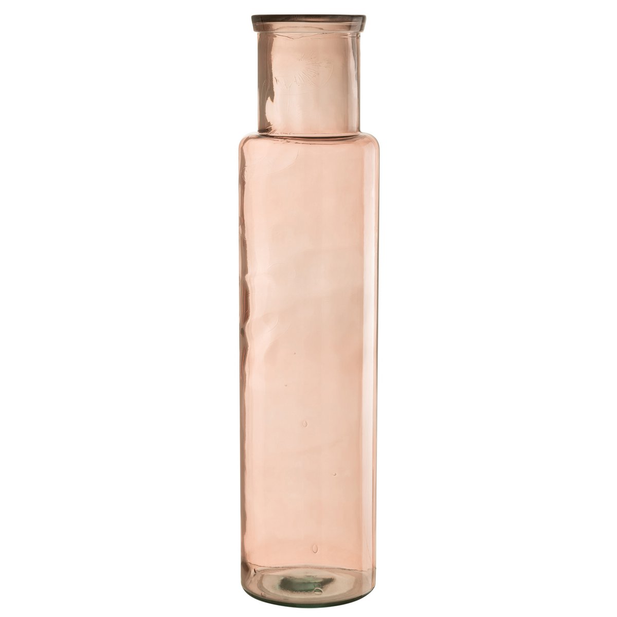 Vase J-Cylindre en verre rose clair, sur une table élégante