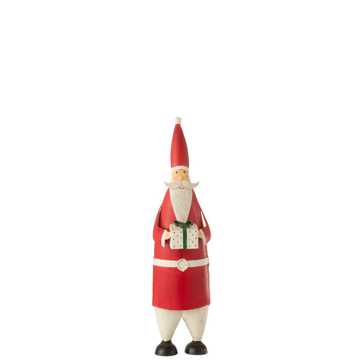 Détail de la figurine Père Noël J-Line, style vintage et couleurs festives