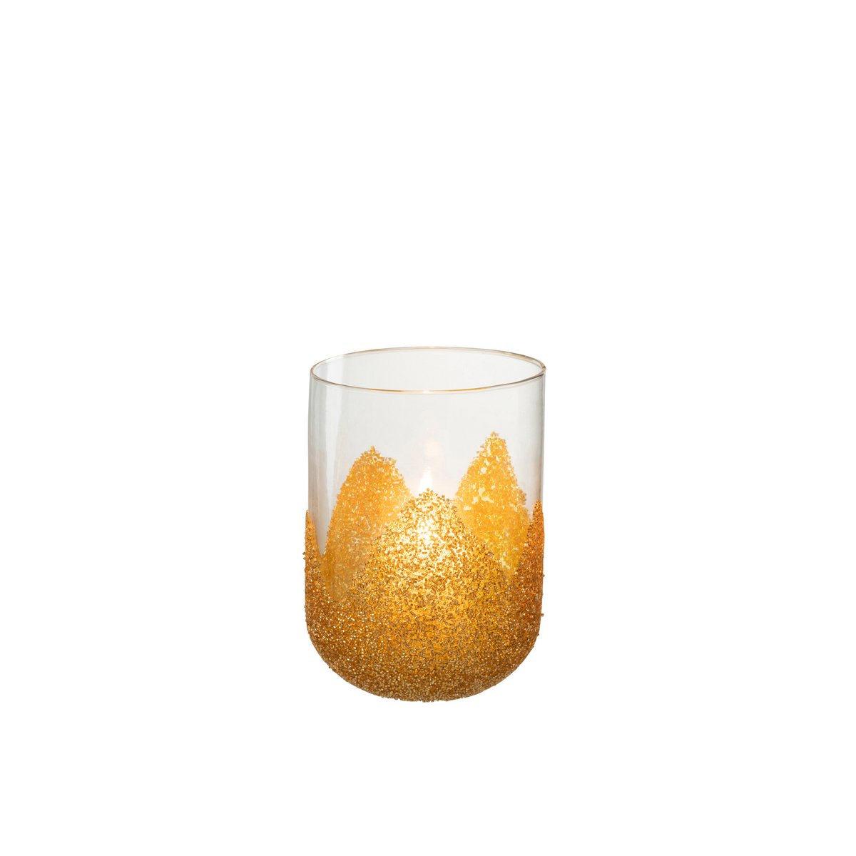 Bougeoir J-Line Strass en verre transparent et doré, vue de face.