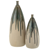 Vase J-Line Paint en céramique naturelle et verte, vue avant