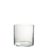 Lanterne J-Line ronde en verre transparent, mise en scène dans un salon