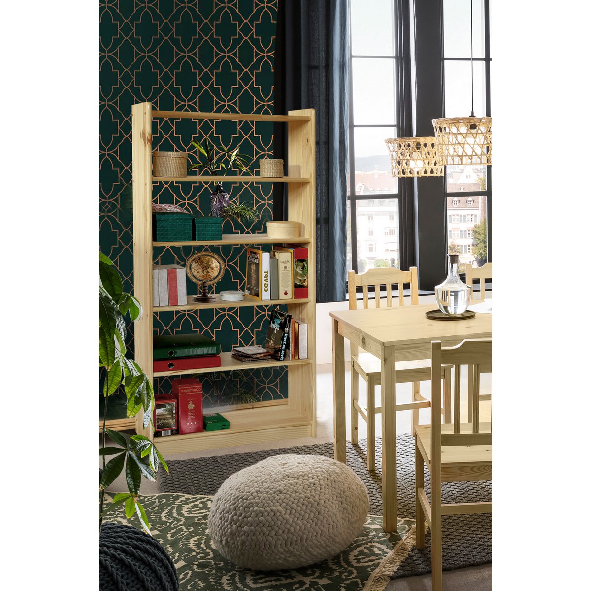 Bibliothèque scandinave dans un salon moderne