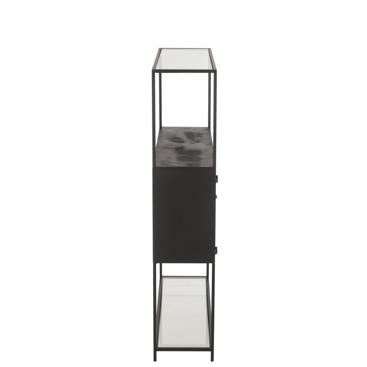 Vue latérale de l'étagère J-Line en noir et verre