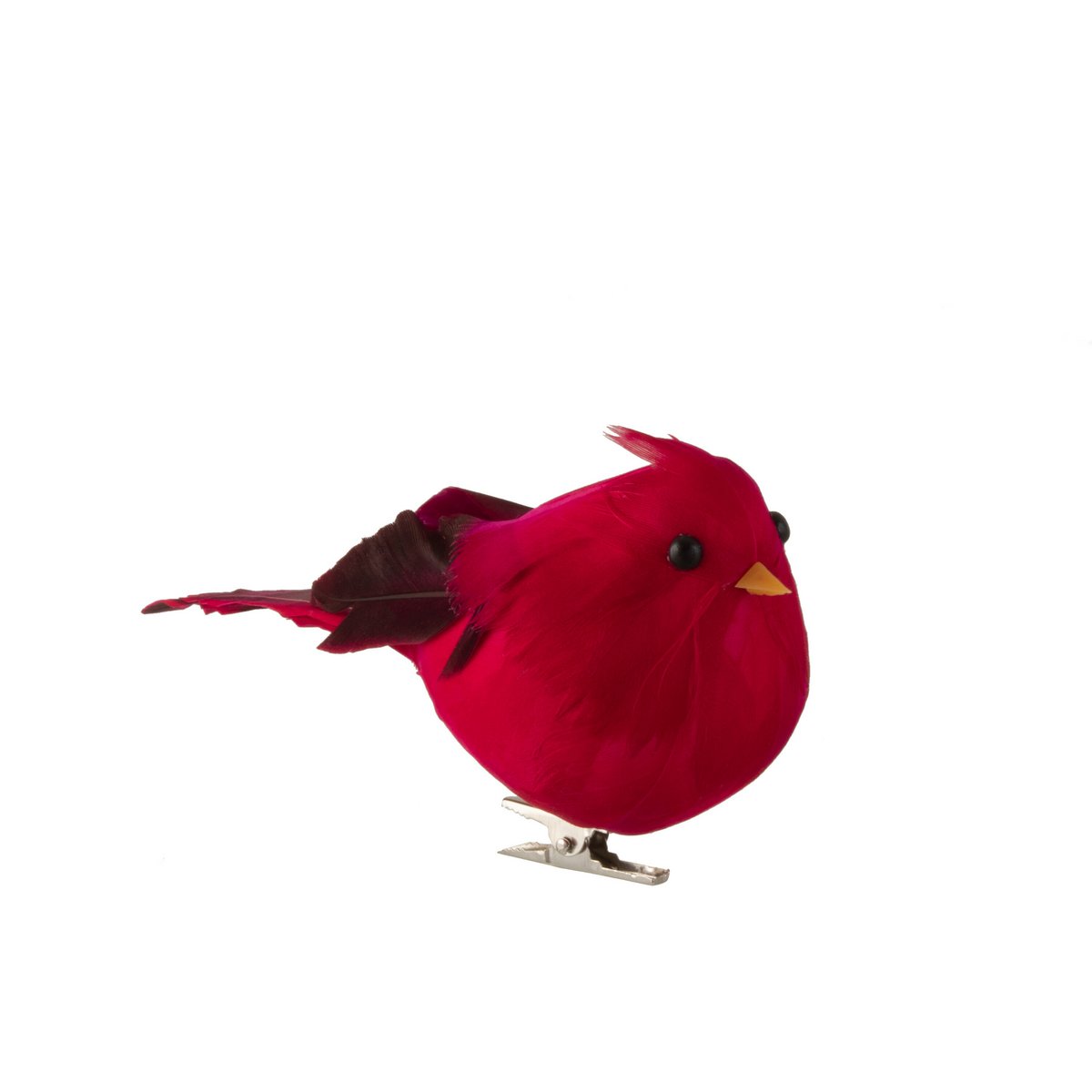 Figurine J-Line Oiseaux avec plumes rouges, détail du clip
