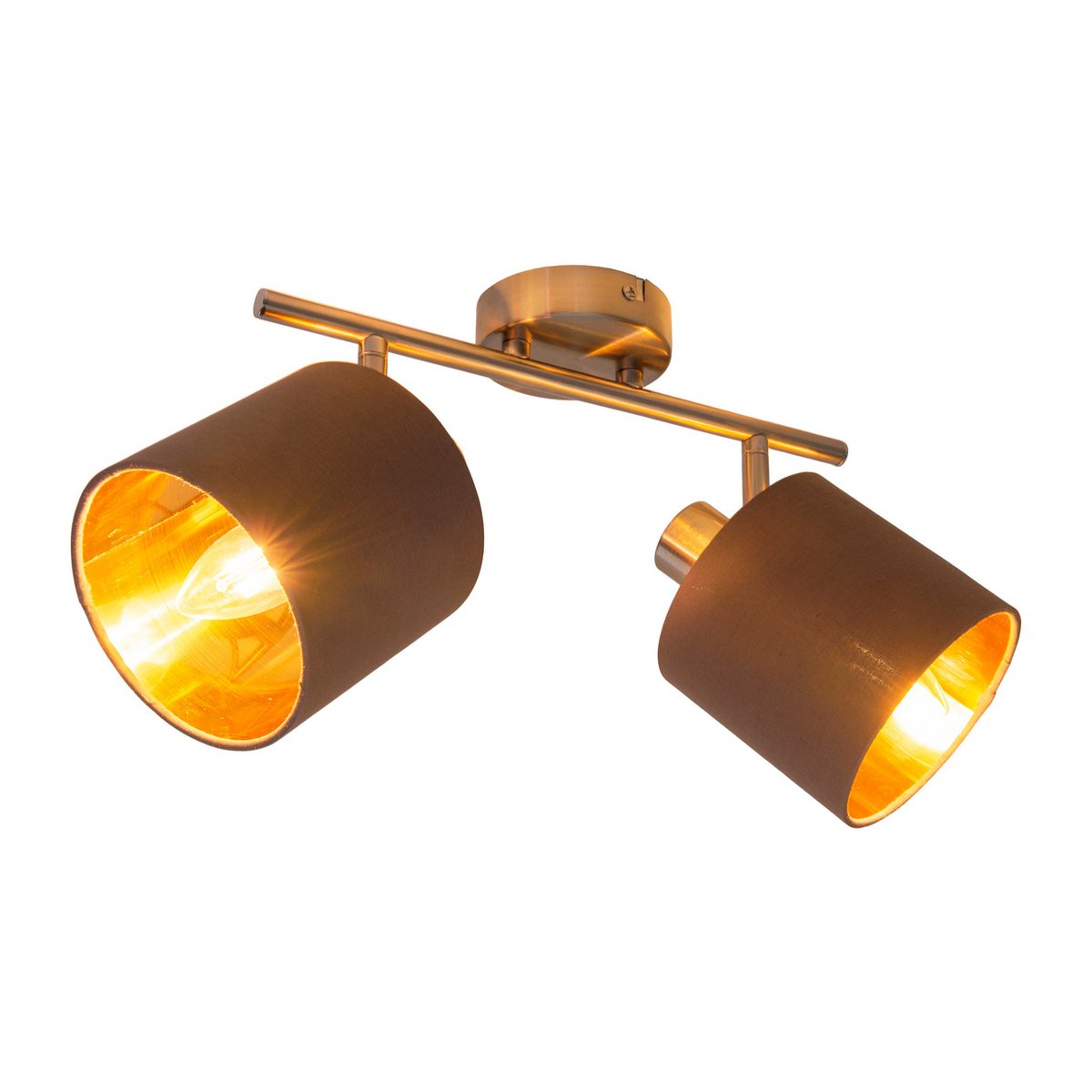 Mur et plafond à 2 places "Maron" en métal-satin-matt avec parasols en tissu en marron, avec socket E14, lampe pour le salon, salle à manger, couloir et bureau, 46 x 12 cm