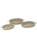 Détail des Anses de Panier Ovales J-Line en Paille Naturel/Blanc