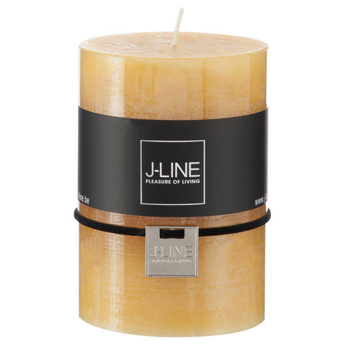 Bougie cylindrique J-Line ocre sur table en bois