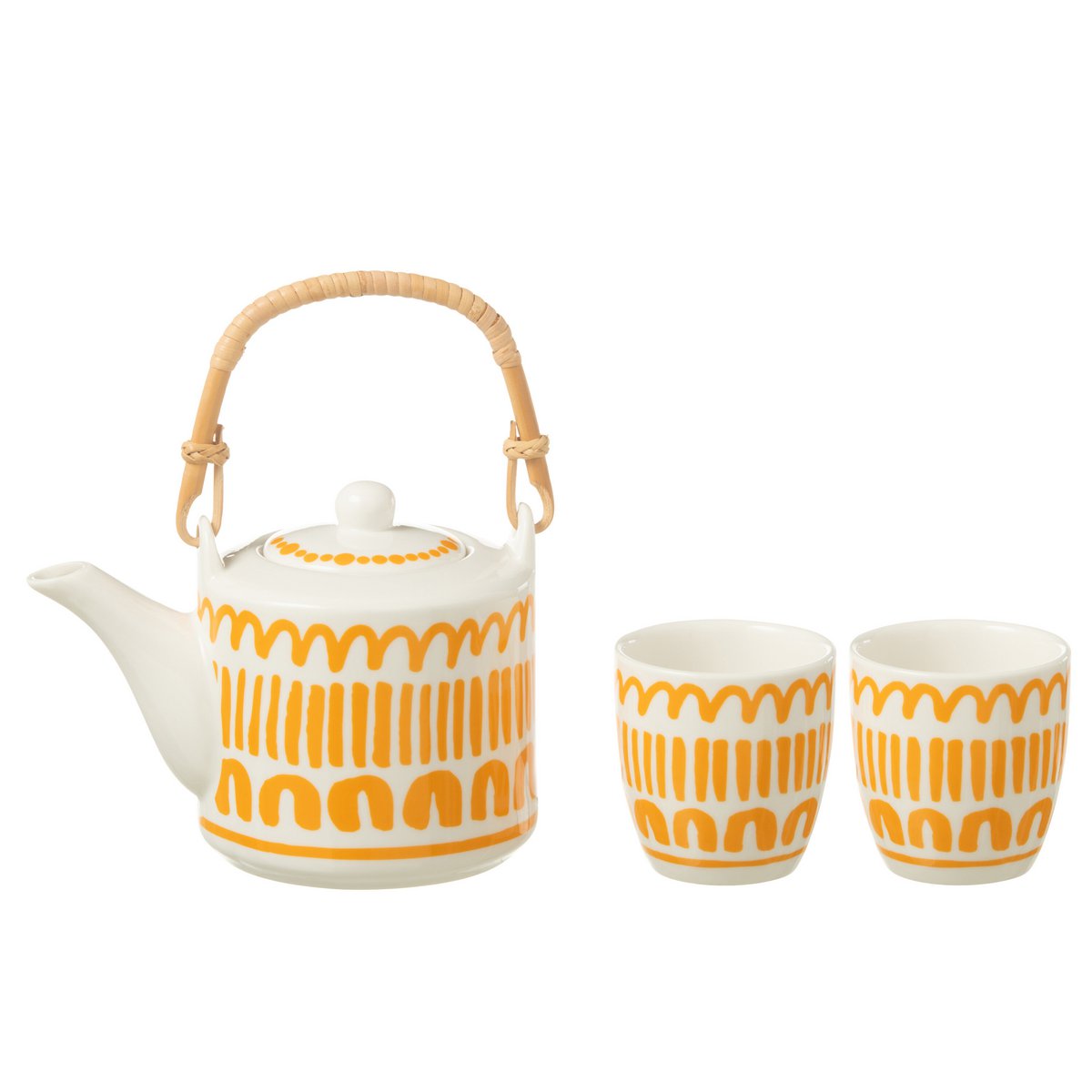 Coffret de 3 théières J-Line en céramique orange avec rayures élégantes.