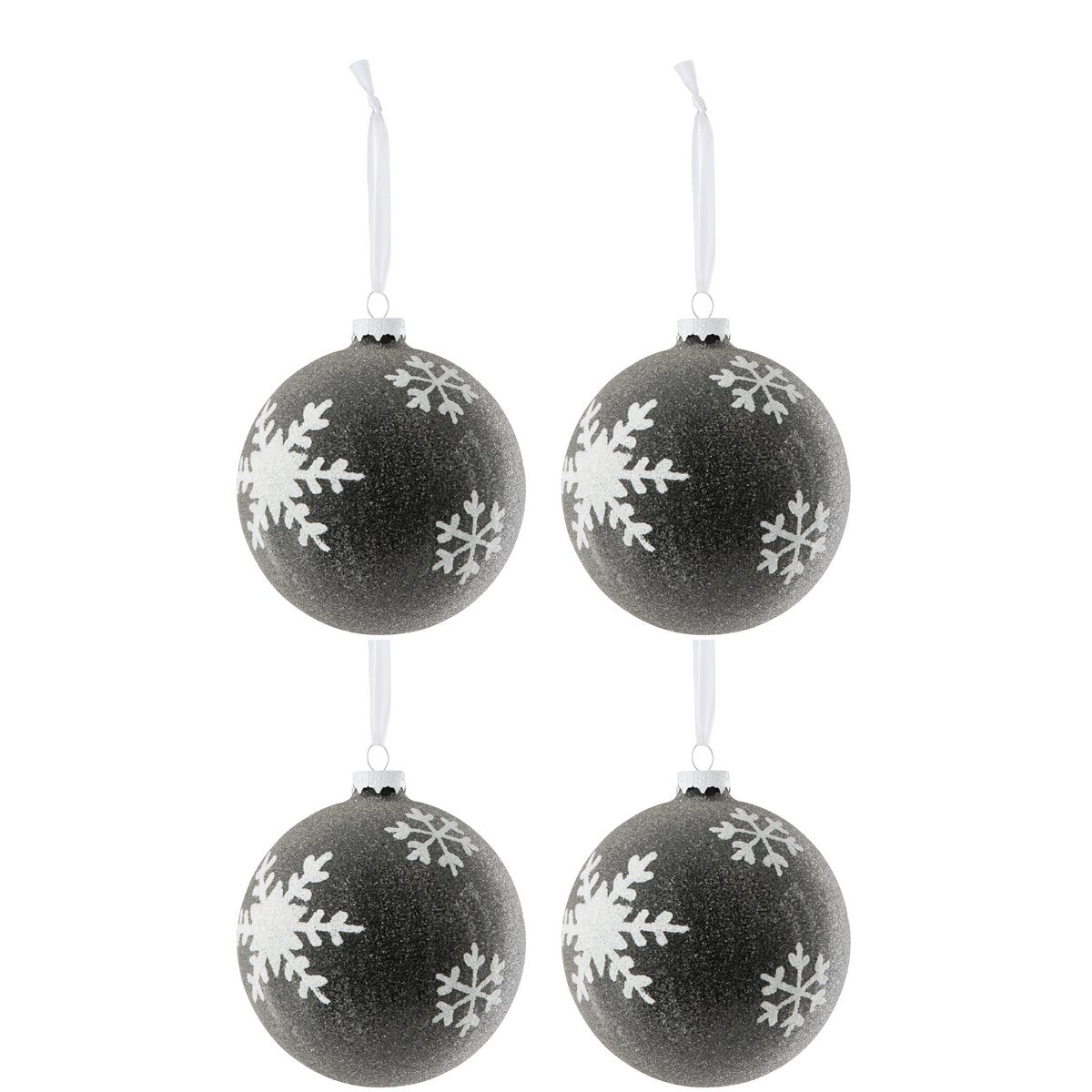 Boule de Noël J-Line en verre gris et blanc avec perles et flocon de neige