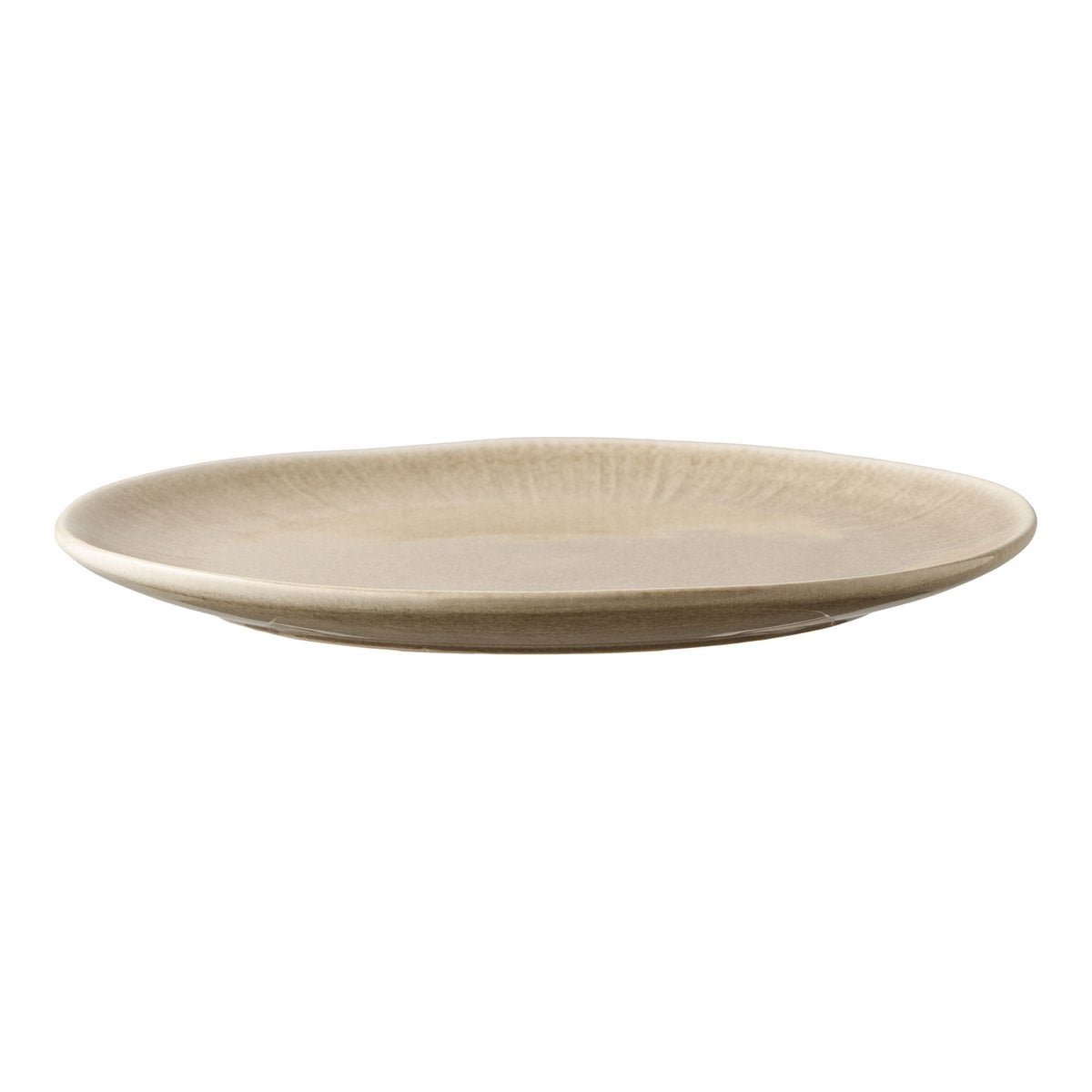 Assiette plate Viola en céramique beige, vue de dessus avec détails de texture