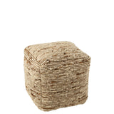 Pouf J-Line Tissé - laine - écru/marron