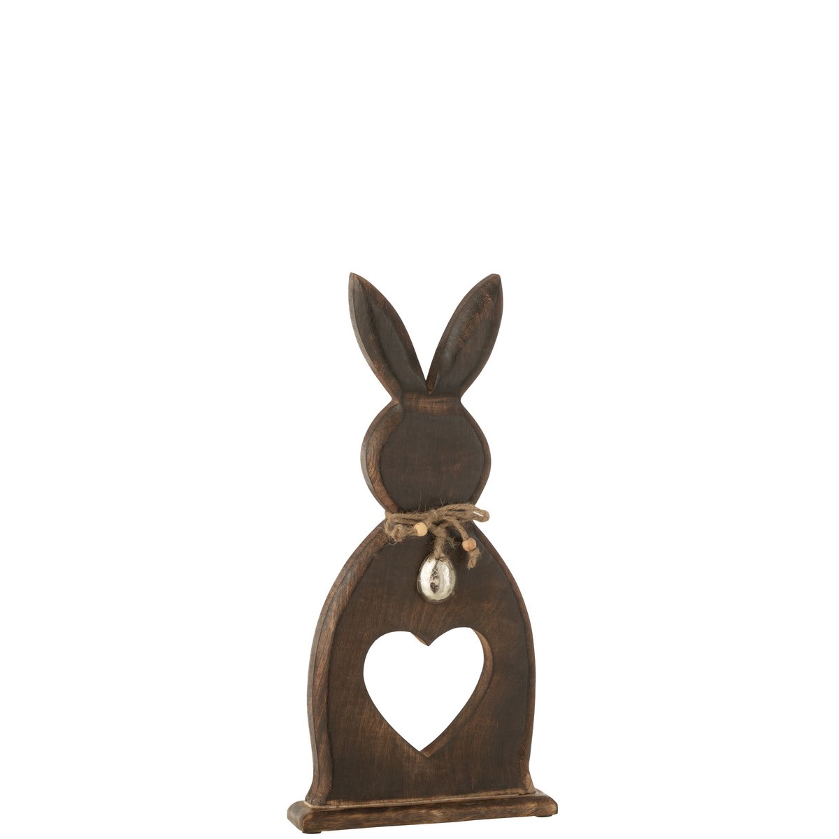 Figurine J-Line Lapin Coeur en Bois Foncé - Détail élégant