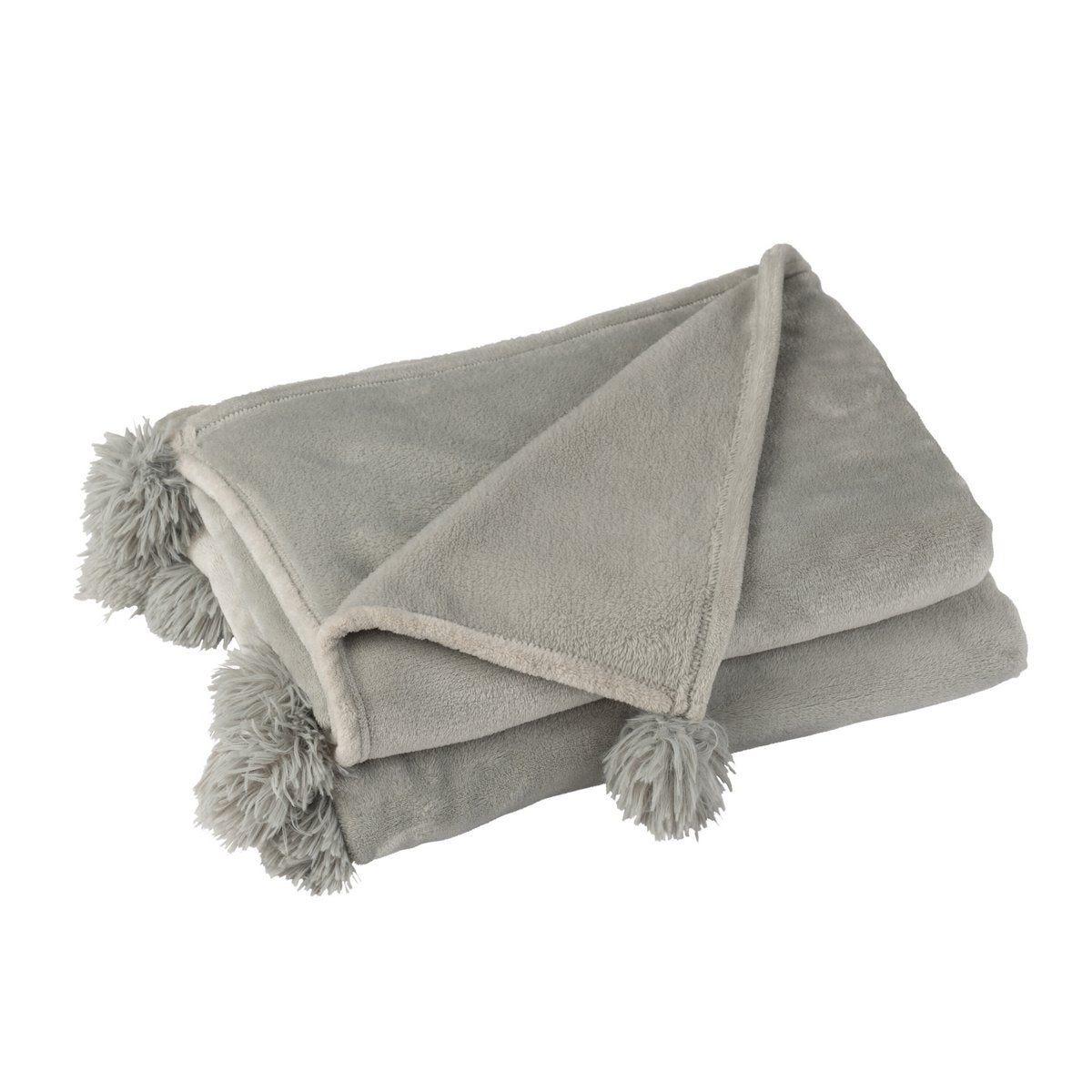 Plaid pompon gris J-Line sur un canapé moderne