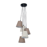 La lampe pendentielle textile "Boho", jeune vie, lampe suspendue avec 5 parapluies textiles en beige et brun, avec une douille E14, pour salle à manger, salon, couloir ou bureau, 95 cm de haut