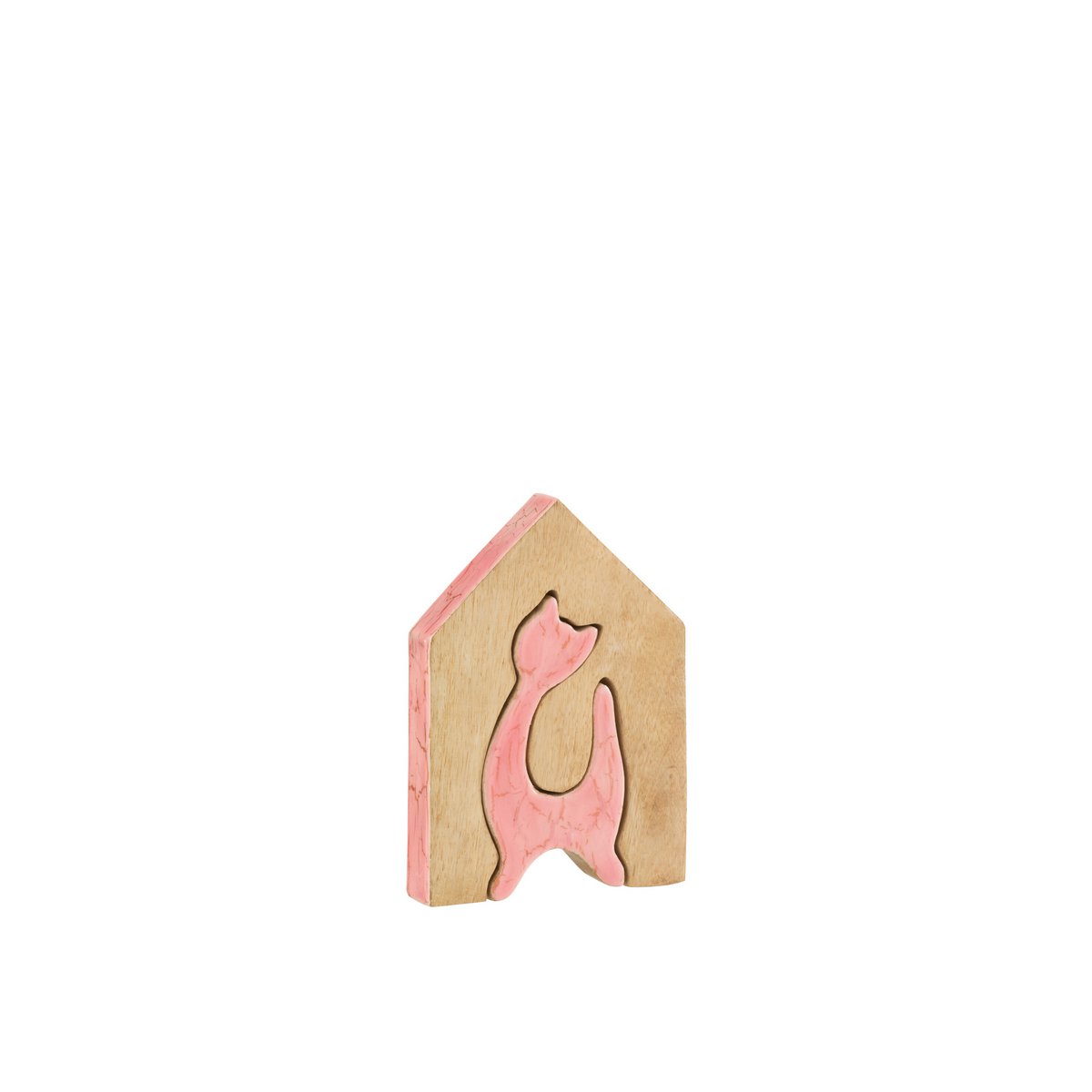 Décoration chat en bois rose, mise en scène dans un salon