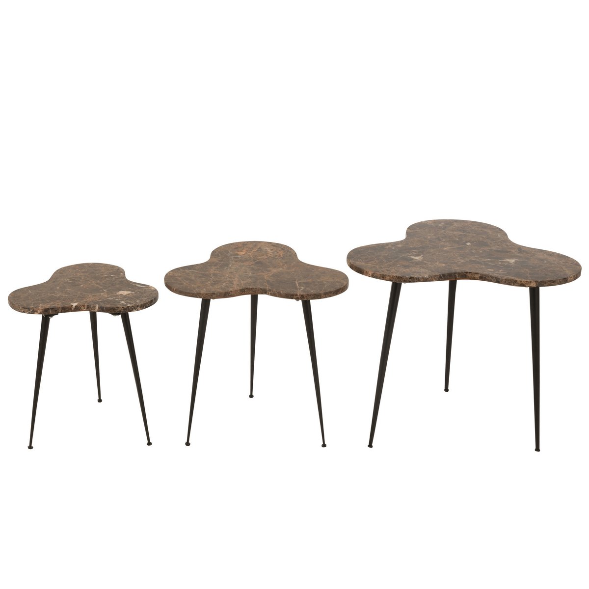 Table d'appoint J-Line en marbre marron et métal noir vue de dessus