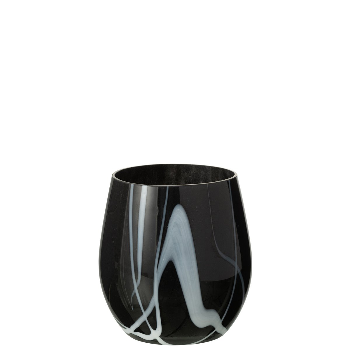 Vase J-Line en verre noir et blanc sur une table moderne, ambiance décorative.